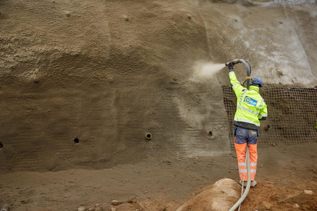 Förstärkning med betongsprutning utförd av Pålab vid Esbiörn Schillergatan.